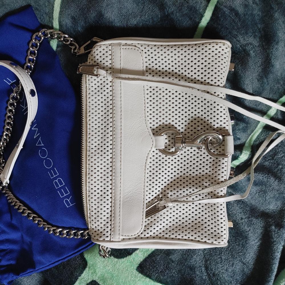 Rebecca Minkoff White Perforated Leather Crossbody Bag